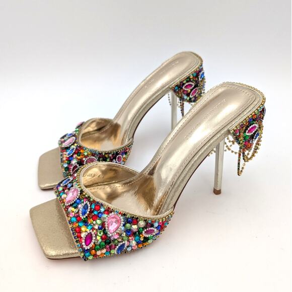 Azalea Wang Shoes - Azalea Wang Aladdin Women's Drapey Chains Stiletto Sandal Gold Size US6.5 EU37